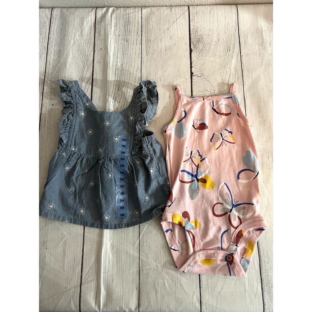Carters 2 piece butterfly bodysuit one-piece and sun dress 9months